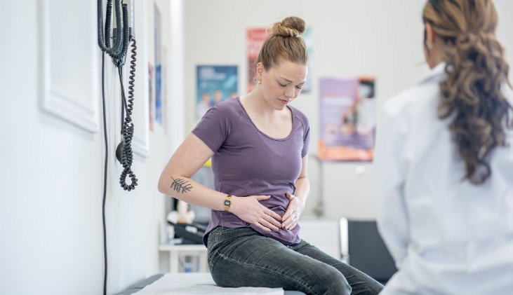 A woman in a doctors office